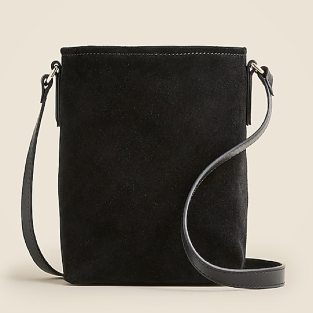 👜 J.Crew Small Berkeley Crossbody Bucket Bag in Black Suede and Leather 👜